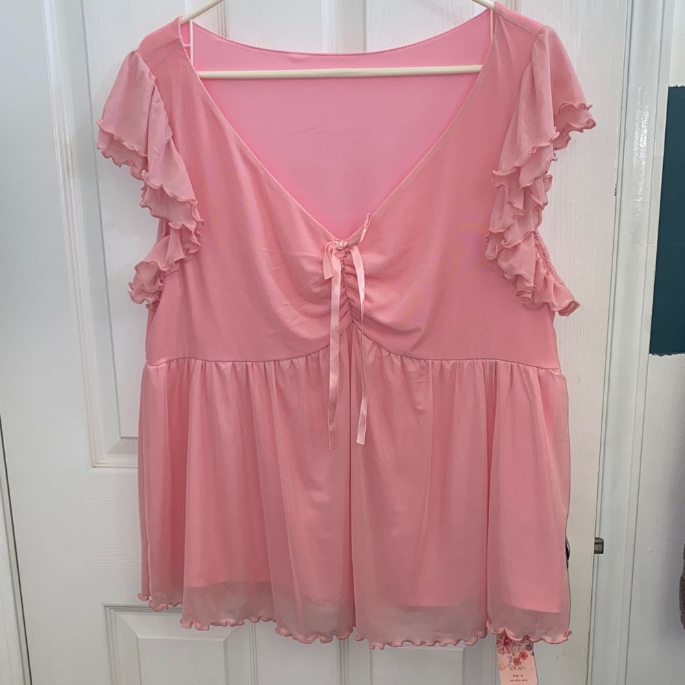 SHEIN Pink Ruffle Sleeve Blouse
